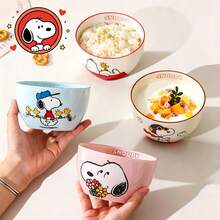 Official Authorized Snoopy Ceramic Dinnerware Set, Cute Printed Rice Bowl + Dinner Plate + Soup Spoon, Single Person Dinner Set For Home, Porcelain Tableware Gift Box, Suitable For Breakfast And Daily Use - Multicolor - View 1