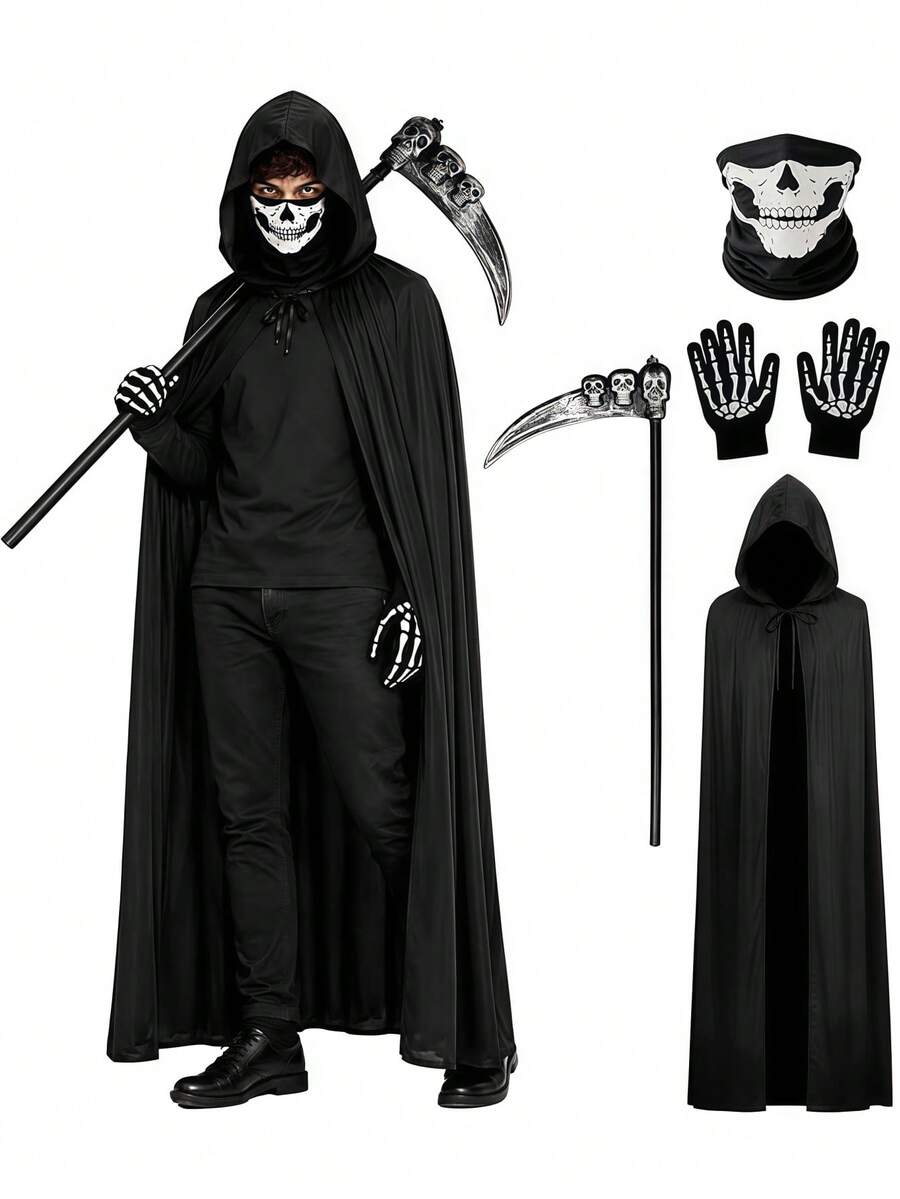 1/4pcs Wizard Vampire Cloak Costume, Halloween Role Play Outfit Props Demon Ghost Costume, Suitable For Men And Women Adults - Multicolor - View 1