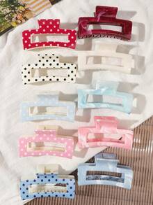 10pcs/Set ABS Material Candy Color Gradient Marble Pattern Polka Dot Print Square Jelly Hair Claw Clips, Versatile Minimalist Korean Style Hair Accessories For Home, Daily Wear And Commute - Multicolor - View 2
