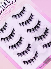 5 Pairs Spiky Devil Cat‑Eye False Eyelashes, Dramatic Upturned Outer Corner Design, Sharp Tapered Spiky Tips, Textured Jagged Lash Strands, Soft Mink‑Like Fiber, Flexible Invisible Band, Lightweight Comfortable Reusable Strip Lashes - Black - View 3