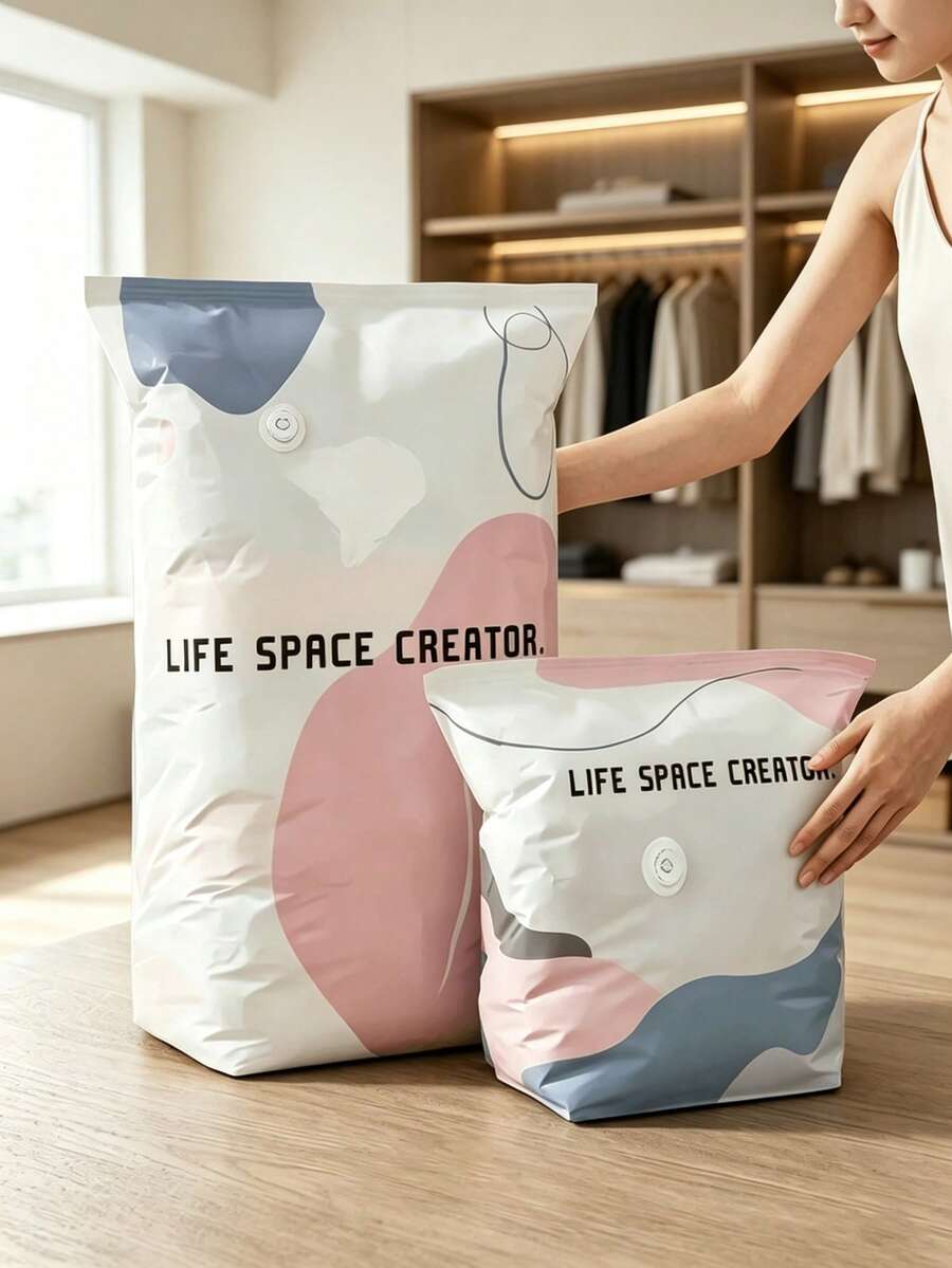 2pcs Vacuum Storage Bags Without Pump, 80% Compression Rate, Extra Large Capacity, 3D Roll-Up Vacuum Sealed Bags, Upgraded Large Capacity Compression Storage Bags, Suitable For Bedding, Clothing, Blankets, Oversized Bedding, Travel Packing Cubes - Multicolor - View 1