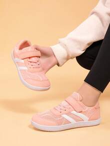 1 Pair Girls' Sports Shoes, Hook And Loop Closure, Training Shoes, Mesh Breathable, All-Season, Rubber Sole, Lightweight - Pink - View 5