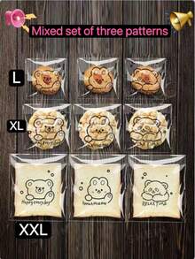 100pcs Cartoon Pattern Self-Adhesive Transparent Bread Packaging Bags, Baking Snack Packaging Bags, Snack Storage Bags, Cookie Packaging Bags, Suitable For School Supplies, Food Bags, Food Boxes, Also Suitable For Candy, Chocolate, Cookies And Other Packaging, Essential For Baking Shops, Essential For Home. - Multicolor - View 9