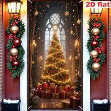 Party Banner, Flag Ribbon - 1pc, Polyester Christmas Tree Door Frame Hanging Tapestry, Red And Gold Bow And Pine Branch, Cute Red Nose Reindeer Background Design, Snowflake Pattern Design - 2D Hanging Banner, Suitable For Christmas Party Decoration, Winter Holiday Indoor And Outdoor Decoration, Home Decor, No Power Required - 1 - View 2