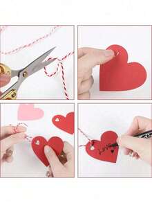 100/50pcs Heart-Shaped Gift Tags With String, Pink, Red And White Heart Tags, Valentine's Day Gift Packaging Decoration Tags, Suitable For Holiday Design Craft Accessories, Gift Wrapping Paper, Scrapbooking, Jars, Durable Paper Tags - Multicolor - View 6