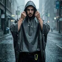 Long Hooded Raincoat Rain Cape, Unisex, Cycling, Camping, Hiking, Multi-Functional Rain Gear - A - View 7