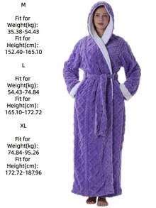 1pc Cross-Border Autumn/Winter New Bathrobe, Men's/Women's Home Wear, Multiple Colors Available, Solid Color Fabric, Long Sleeve, Thickened Warm, Couple Home Wear With Hood, Women's Artistic Long Robe, Long Soft Warm Robe, Luxury Plush, Winter Gift - Purple Jacquard Bathrobe - View 10