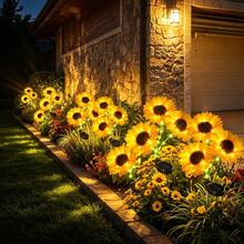 1/2pcs Realistic Sunflower Solar Powered Ground Lights, 3-Head Solar Powered, Automatic On/Off, Outdoor Landscape Lighting, Garden Decor, Couple Gift, Suitable For Lawn, Balcony, Yard, Holiday Atmosphere Lighting - Multicolor - View 3