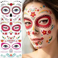 3 Sheets Day Of The Dead Temporary Tattoos, La Catrina Skull Waterproof Face Body Stickers For Halloween Party Makeup - Multicolor - View 2