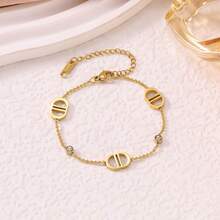 1pc Fashion Stainless Steel Letter CD Bracelet For Women Daily Wear - Gold - View 4