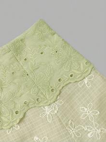 Aflion 女款夏季綠色刺繡鏤空中長洋裝，高腰層次荷葉邊裙襬，休閒度假與優雅穿搭 - 綠色 - 查看 6