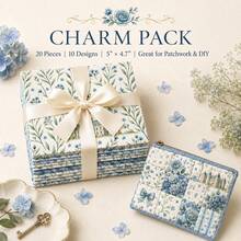 20pcs Charm Pack Assortment/Pastoral Blue-Green Hydrangea Pattern/Handmade Rich Color Texture Style Elements/10 Styles Of Design Polyester Fabric/Suitable For Quilting/Craft Projects/Wallet Making/Gift Giving/Bag Making - Default - View 1