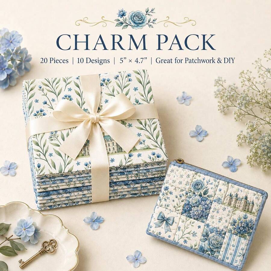 20pcs Charm Pack Assortment/Pastoral Blue-Green Hydrangea Pattern/Handmade Rich Color Texture Style Elements/10 Styles Of Design Polyester Fabric/Suitable For Quilting/Craft Projects/Wallet Making/Gift Giving/Bag Making - Default - View 1