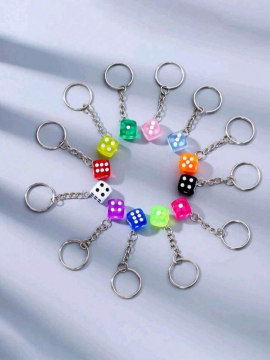 12pcs Candy Color Dice Keychains, Wallet/Bag/Backpack Pendant Keychains, Fun Small Gifts For Entertainment Venues, Handbag Keychains, Halloween/Christmas Gifts - Multicolor - View 1