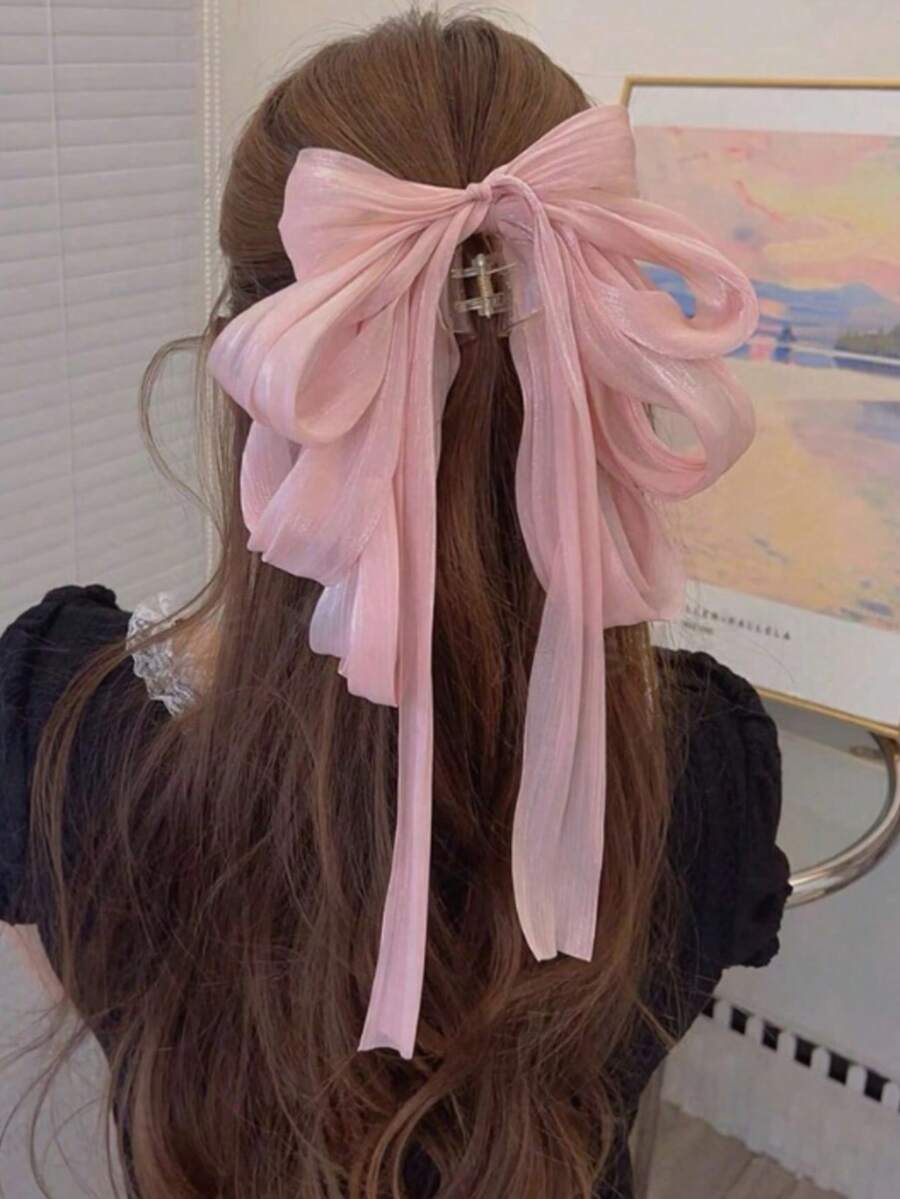 1 st söt hårklämma med strassband och rosett, överdriven stil för semester och resort - Rosa - Visa 1