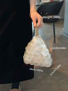 Women's Evening Clutch Bag, Triangular Bucket Shape, Shell Pattern, Natural Shell Material, Gold Beaded Handle, Bohemian Luxury Style, Suitable For Wedding Party Summer Women - White - View 9