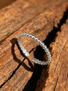 Anillo De Acero Inoxidable Con Diseño Geométrico Trenzado Simple, Anillo Abierto Ajustable, Joyería De Moda Para Mujer Para Regalo De Boda - Plateado - Ver 2