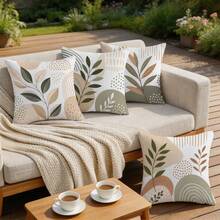 4 pièces Housses de coussin à motif géométrique abstrait minimaliste de plante, housses de coussin imprimées sur un seul côté avec fermeture éclair, housses de coussin 45*45CM convenant pour la décoration de la maison, de la chambre, du salon, du canapé, housses de coussin décoratives cadeau de vacances, insert de coussin non inclus - Multicolore - Voir 9