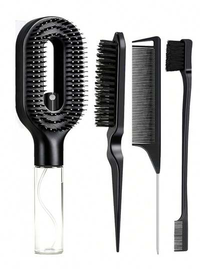 4pcs Styling Comb & Spray Set, Portable Fine Mist Hair Comb, Anti-Frizz Anti-Breakage, Curly Hair Revitalizing Comb, Suitable For Natural Curly Hair, Wet & Dry Hair Styling Tool, Travel Essential, Summer Beach Vacation Gift, Back To School Must-Have