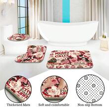 1 pieza/4 piezas Juego de cortina de ducha con decoración de baño vintage rosa de Papá Noel con llamada telefónica multifunción, 12 ganchos gratis, atmósfera festiva premium, alfombra de baño, alfombra de piso en forma de U y tapa de inodoro redonda, adecuado para todas las escenas de decoración navideña - Papá Noel llama por teléfono - Ver 6