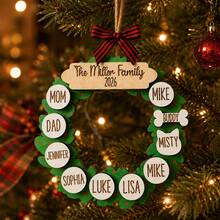 Custom Family Christmas Wreath Ornament, Personalized Family Name Hanging Decor, Rustic Holiday Style, Customized Christmas Tree Decoration, Customizable 2-10 Names Keepsake, Festive Home Decor, 2026 Christmas Gift, Family Gathering Decor, Dad, Mom - Style a - View 4