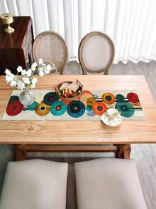 1pc Vintage Color Block Polka Dot Print Table Runner, Latest Spring/Summer Style, Nostalgic Art Style, Printed Polyester Tablecloth, Balanced Pattern Proportion, Rectangular Tablecloth, Spring (13x35.4/47.2/63/72/78.7 Inches) - Blue - View 3