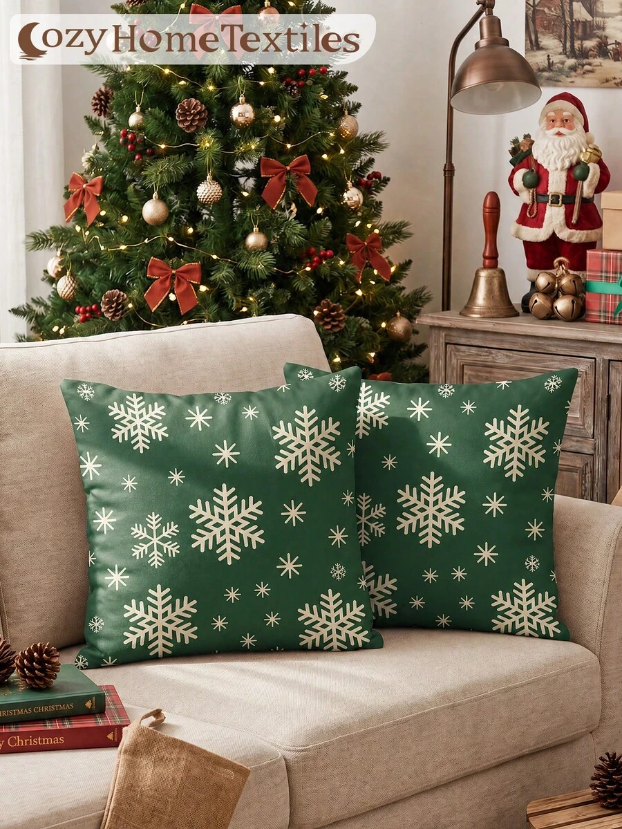 1/2pcs Christmas Print Pillowcase, Pillow Cover (No Filling), Single-Sided Print, Multi-Purpose, Breathable, Anti-Pilling, Comfortable, Machine Washable, Suitable For Sofa And Car Pillows, Bedroom Decor, Autumn Home Decor - Multicolor - View 1