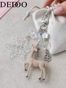 Dedoo Deer-Shaped Keychain Pendant, Translucent Snowflake Bag Charm, Korean Sweet Clover Backpack Hanging Chain, Y2K Girl Style Gift - Multicolor - View 3