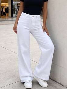 Women's Casual Straight-Leg Jeans, Versatile And Comfortable For Daily Wear Spring White, Clean Girl Aesthetic Fall - White - View 7
