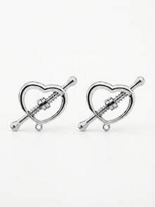 CIZME 1 Pair Fashion Stainless Steel Heart-Shaped Fake Nipple Rings, Suitable For Women's Daily Decoration, No Piercing Required, With Chain Clip, Adjustable, Body Jewelry, Fake Nipple Rings - Fake Nipple Ring - View 3