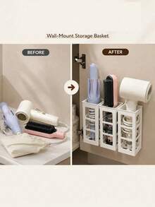 Wall-Mounted Hair Tool Storage Rack, Divided Compartment Curling Iron And Hair Dryer Organizer, Multi-Functional Storage Shelf, Suitable For Bathroom, Bedroom, Cabinet Door, Miscellaneous Items - Multicolor - View 10
