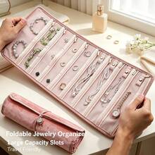 Roll-Up Jewelry Organizer Bag, Portable Velvet Jewelry Storage Pouch, Foldable Large Capacity Anti-Scratch Protection For Rings, Necklaces, Earrings, Watches, Travel And Home Jewelry Organizer - Multicolor - View 4