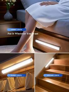 1pc LED Motion Sensor Light 10/20/30cm USB Rechargeable Night Light Cabinet Light Wall Light Kitchen Light Stair Light Bathroom Light Bathroom Night Light With Magnetic Adhesive Backing Portable Sensor Night Light - Yellow - View 6