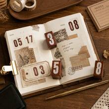 Vintage Wooden Number Stamp 0‑9, Retro Solid Wood Digital Seal, DIY Journal Scrapbooking Planner Decor Stamp Stationery - A - View 7