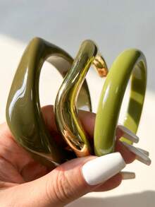 17KM (Possible Color Difference) 3pcs Women's Bracelet Set, Fashion Elegant Luxury Minimalist Wide Resin Twisted Asymmetrical Design, Suitable For Women's Daily Wear, Vacation, Date, Party, Gift, Wedding, Festival, Banquet, Birthday, Travel, Gift For Mom, Girlfriend, Friend, Daughter, Loved One - Green - View 3