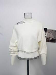 Autumn/Winter New Sexy Korean Style Scarf Off-Shoulder Long Sleeve Versatile Asymmetrical Base Layer Sweater Top - Apricot - View 8