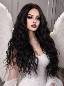 28 Inch Fluffy Black Mid-Curl Wig, Designed For Women, Suitable For Holiday Cosplay, Halloween, Christmas And Daily Wear - Black - View 2