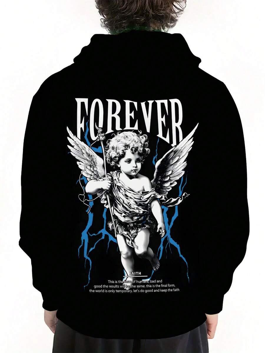 [Printed Design - Not Textured] Fashionable Men's Digital Print, Casual And Stylish Outdoor Hooded S - Black - View 1