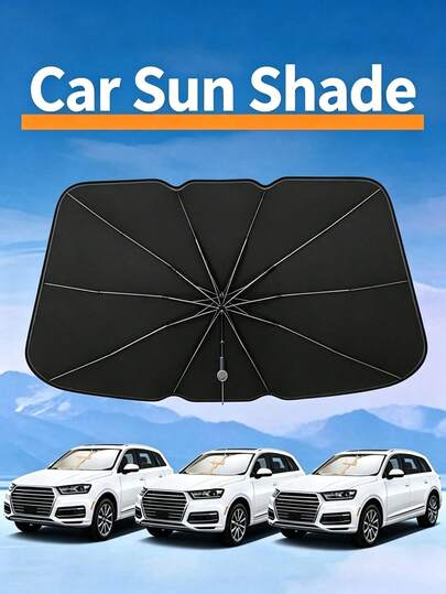 1pc Manual Folding Car Sun Shade, Car Window UV Protection, Business Gift, Practical Summer Car Accessory, Effectively Blocks Direct Sunlight And Reduces Interior Temperature, Easy To Fold And Store, Car Sunshade, Silver Coating, Waterproof, Sunproof, Dustproof, Cold-Resistant Outdoor Full Car Cover, Provides Ultimate Protection, Resists Rain, Snow, UV Rays, Wind And Sand, Thickened Polyester Car Cover, National Day Gift, Halloween Gift