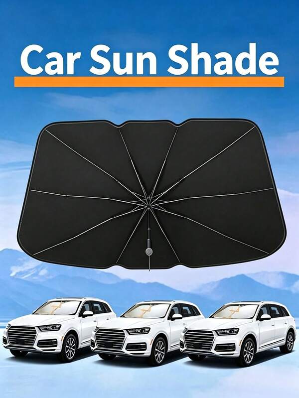 1pc Manual Folding Car Sun Shade, Car Window UV Protection, Business Gift, Practical Summer Car Accessory, Effectively Blocks Direct Sunlight And Reduces Interior Temperature, Easy To Fold And Store, Car Sunshade, Silver Coating, Waterproof, Sunproof, Dustproof, Cold-Resistant Outdoor Full Car Cover, Provides Ultimate Protection, Resists Rain, Snow, UV Rays, Wind And Sand, Thickened Polyester Car Cover, National Day Gift, Halloween Gift