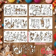 3 buah Set Stensil Grafiti DIY Motif Kucing Lucu, Cocok untuk Kanvas, Dinding, Furnitur, dan Kain. Alat Lukis Dekoratif Motif Kucing yang Dapat Digunakan Kembali, 3 buah Stensil Perbatasan Tema Hewan Peliharaan, Ideal untuk Dekorasi Rumah, Melukis, dan Scrapbooking, Hadiah Sempurna. - Set - View 8