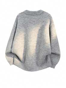 Cardigan Rajut Leher Bulat Pria dengan Blok Warna Benang Campuran, Jaket Sweater Kasual Longgar dengan Bahu Jatuh dan Kancing, Musim Semi/Gugur - Light Grey - View 3