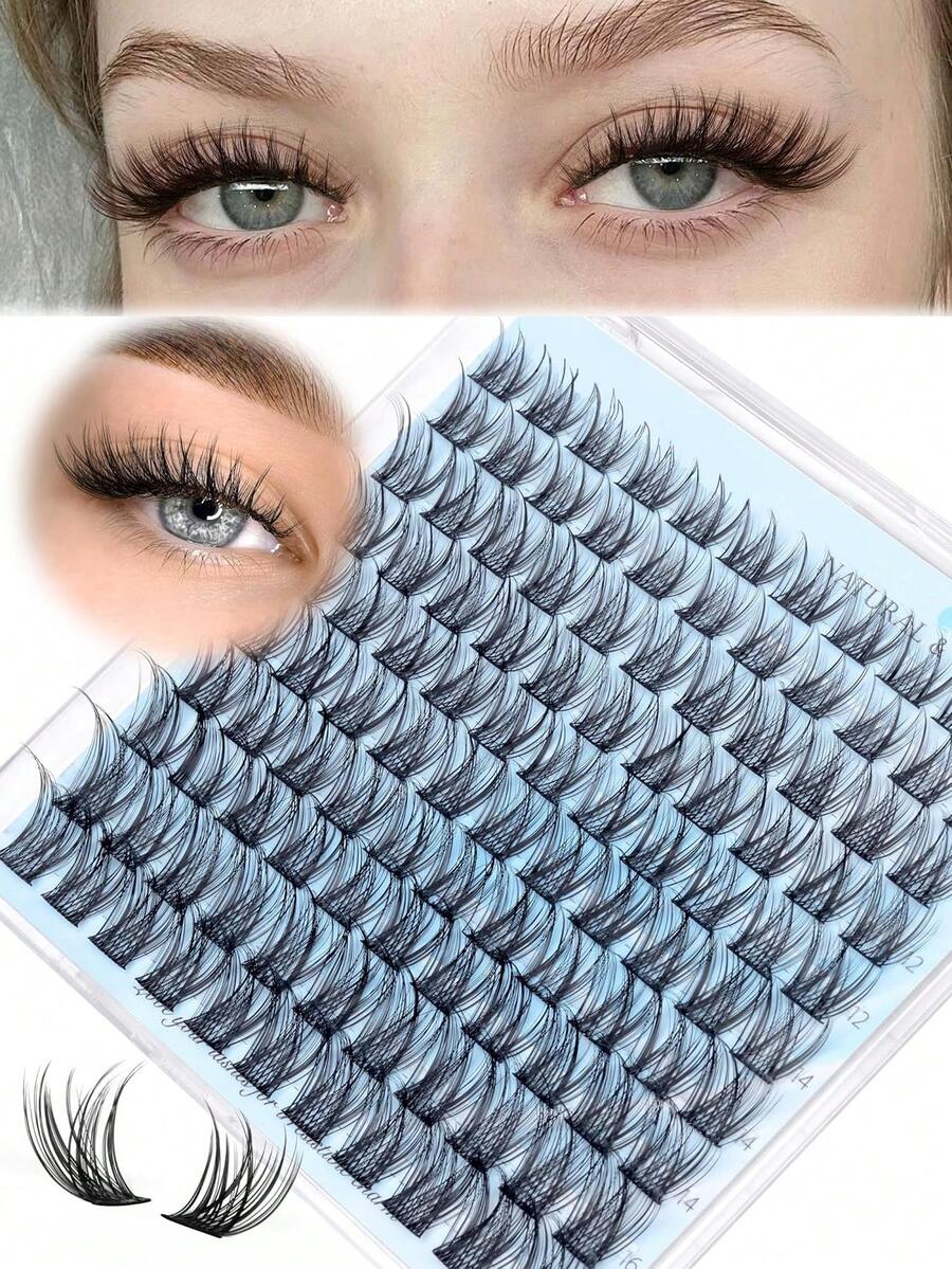 YIDUO 110Pcs Wispy C Curl Lash Clusters Individual Cluster Lashes Mixed Length 10‑16mm,Ultra‑Thin Soft Band DIY Eyelash Extensions, Cat Eye Round Eye Look,Reusable False Lashes For Beginners Daily Party Halloween Holiday Makeup Gift - Multicolor - View 1