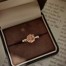 Light Luxury High-End Geometric Polygon Champagne Zirconia 18K Gold Plated Versatile Open Ring For Women - Champagne - View 4