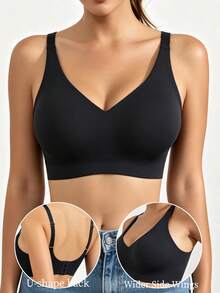 Seamless Wireless Soft Cup Bra For Women, Lightweight Unpadded Elastic Pullover Bra With Natural Lift - Black - View 3