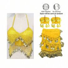 1 Set Handmade Sequin Beaded Tassel Camisole Bra With Multicolor Metallic Fabric Glitter Sequin Waist Belt Skirt Belly Dance Costume Stage Carnival Performance Outfit. Suitable For Party, Beach, Bohemian Vintage Style. - Multicolor - View 14
