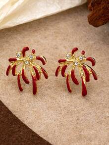 1 Pair Of Retro Red Fireworks Clip-On Earrings: Minimalist Geometric Design, For Women (No Piercing Required) - Red - View 4