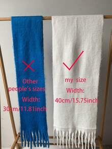 1件女款秋冬毛絨長圍巾，加厚保暖毯式圍巾，寬40CM，仿羊絨針織流蘇披肩，純色圍巾，多色可選，送禮佳品 - HM05-深灰 - 查看 4