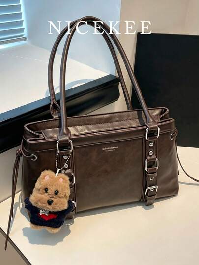 Nicekee Street Motorcycle Style Handbag With Accessories, Vintage Personalized Large Capacity Shoulder Bag, Suitable For Commuting Shopping Dating