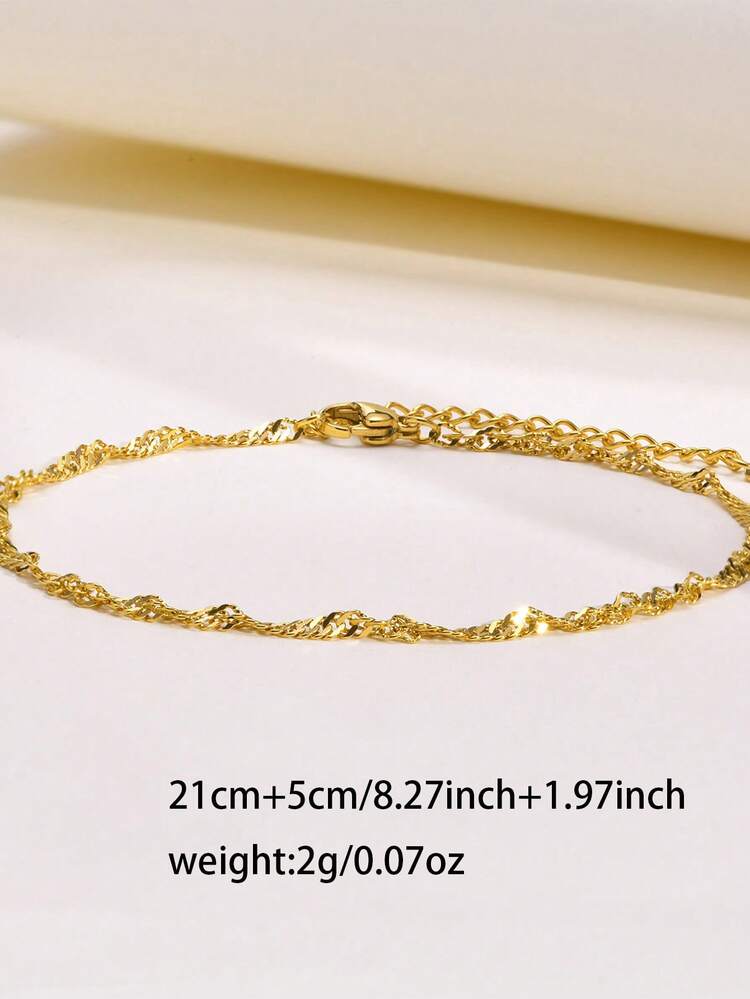 1pc Minimalist Stainless Steel Chain Anklet For Beach Vacation - Yellow Gold - View 4